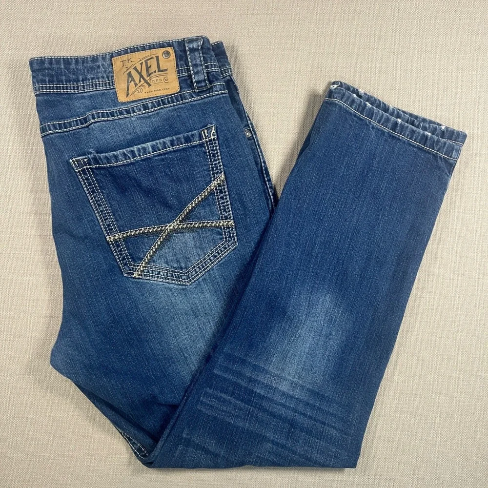 TK Axel Mens Athletic Fit Jeans 38x32 Medium Wash Blue‎ Denim Heavy Stitching